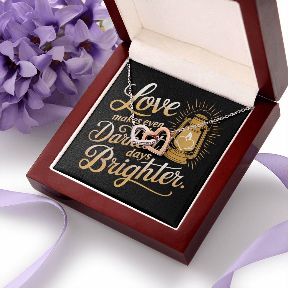 Love Makes Even The Darkest Days Brighter: Interlocking Hearts Necklace - Mental Health Gift, Self-Love, Anxiety, PTSD Support