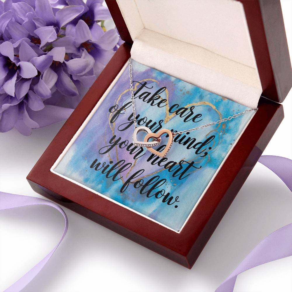 Take Care of Your Mind, Heart Will Follow - Interlocking Hearts Necklace supportive jewelry gift