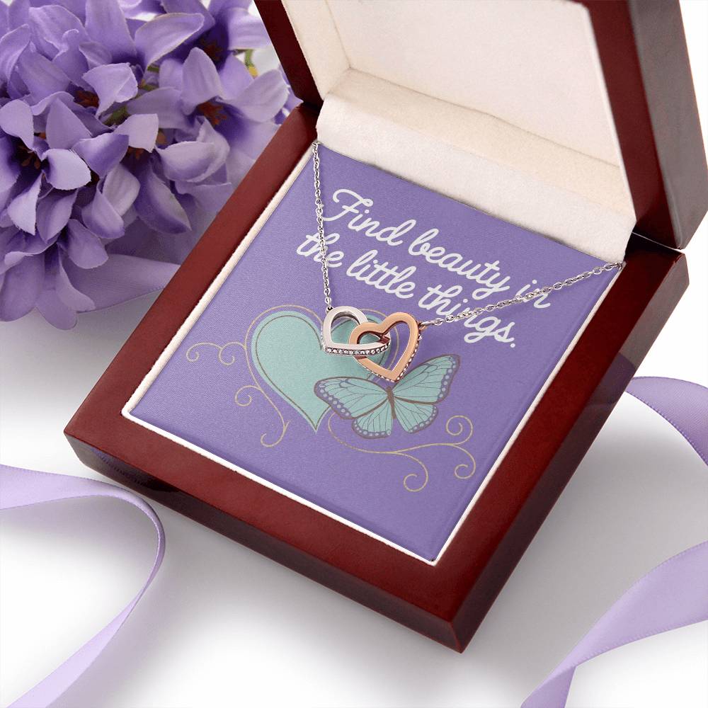 Find Beauty in the Small Moments - Interlocking Hearts Necklace heartfelt gift for gratitude & mindfulness