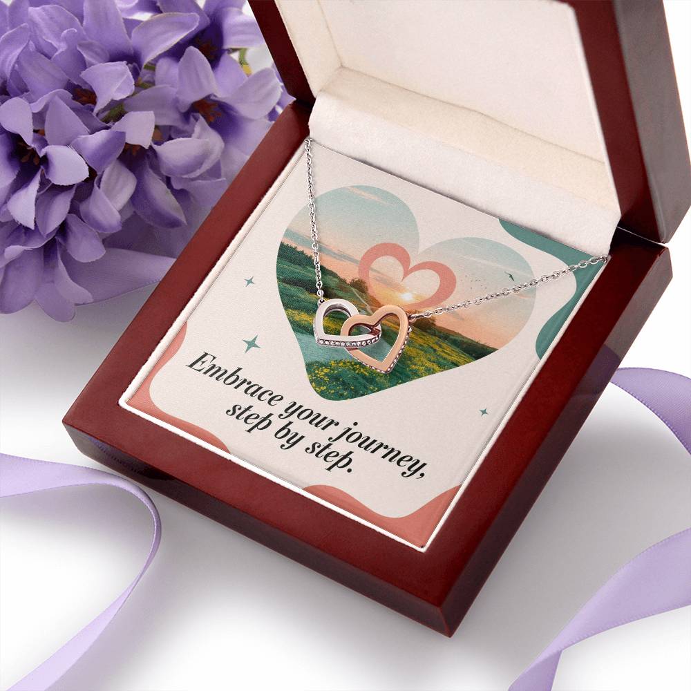 Embrace Your Journey, Step By Step: Interlocking Hearts Necklace - Mental Health Gift, Self-Love, Anxiety, PTSD Support