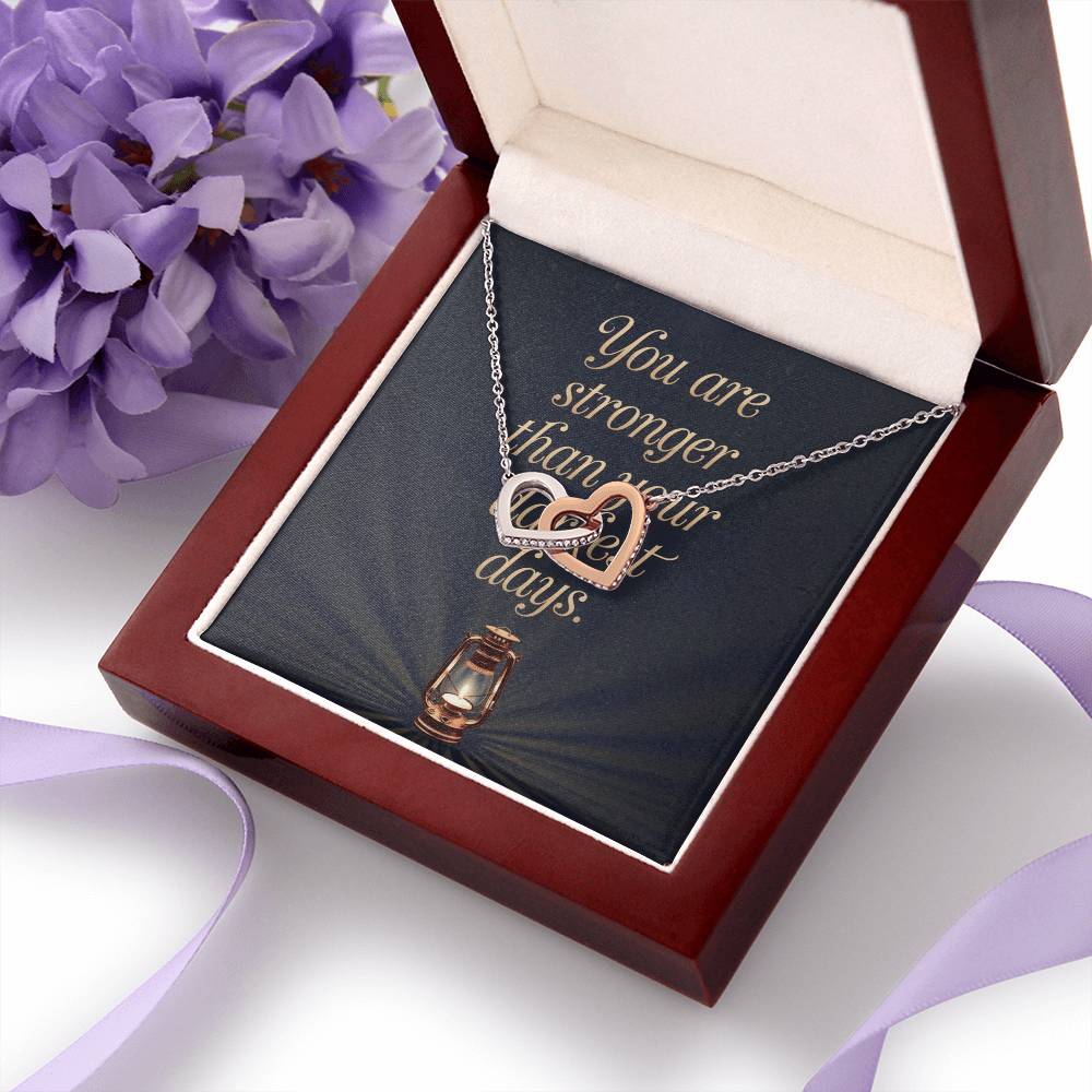You Are Stronger Than Your Darkest Days: Interlocking Hearts Necklace - Mental Health Gift, Self-Love, Anxiety, PTSD Support