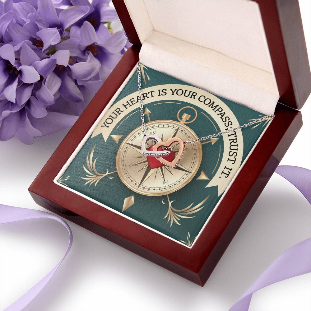 Your Heart Is Your Compass; Trust It: Interlocking Hearts Necklace - Mental Health Gift, Self-Love, Anxiety, PTSD Support