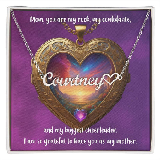 Mom, My Rock and Cheerleader - Forever Grateful Custom Name Necklace with Heart Charm