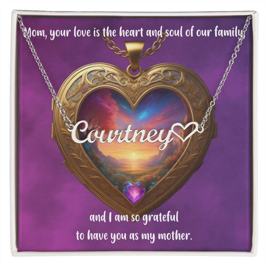 Mom, The Heart and Soul of Our Family - Personalized Name Necklace + Heart Charm