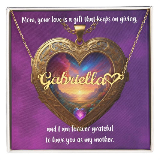 Forever Grateful to Mom for Her Love - Personalized Name Necklace with Heart Charm