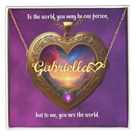 You Are My World, Mom - Personalized Name Necklace + Heart for Mother’s Love