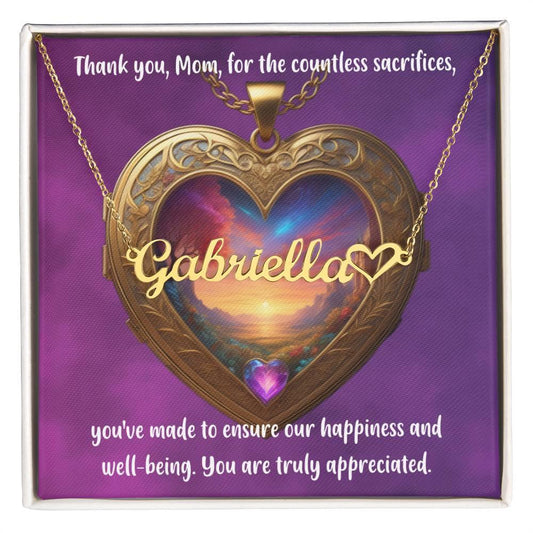 Thank You for Your Sacrifices, Mom - Customizable Name Necklace with Heart Charm