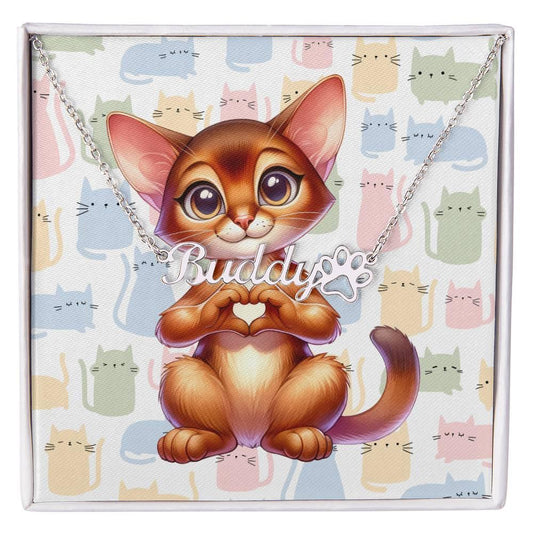 Abyssinian Cat Personalized Name Necklace with Paw Print Custom Cat Jewelry Pet Lover Gift - MySisterIsASurvivor