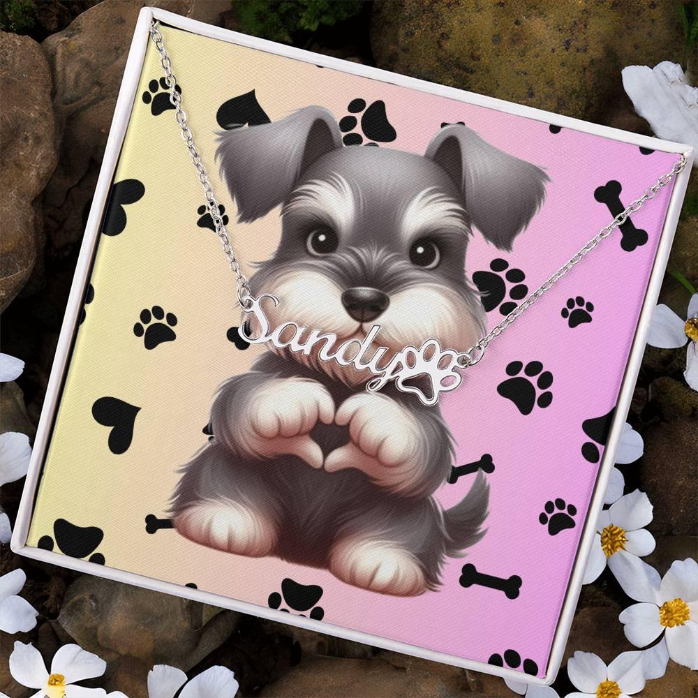 Shop our premium miniature schnauzer personalized name necklace paw print from MySisterIsASurvivor.