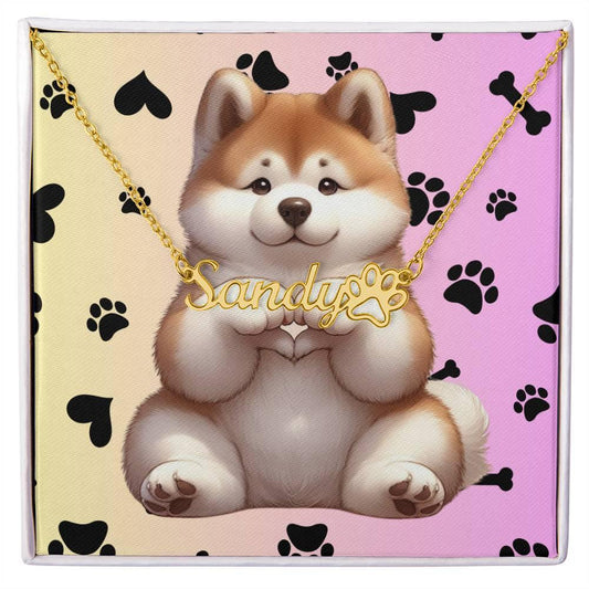 Akita Dog Name Necklace with Paw Print - Personalized Pet Jewelry, Dog Mom & Akita Lover Gift - MySisterIsASurvivor