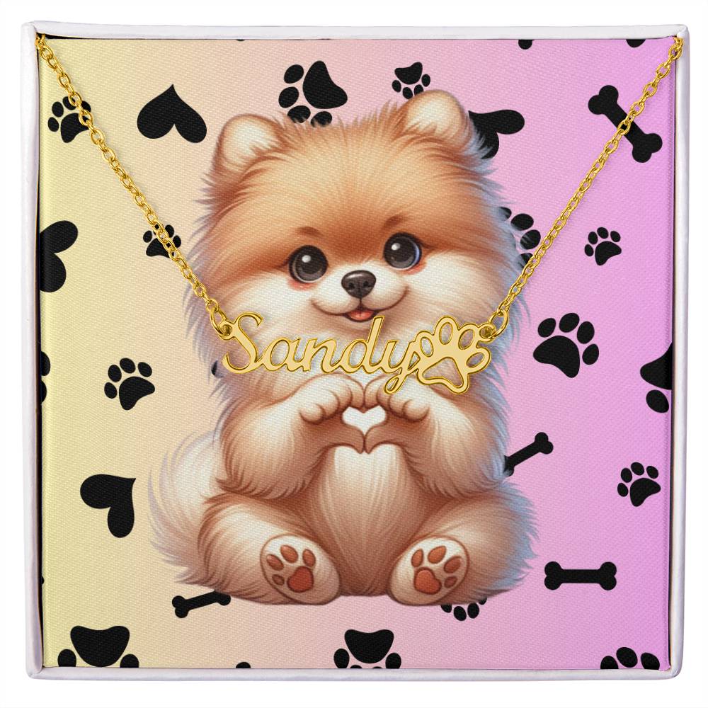 Pomeranian dog name necklace, personalized paw print, custom Pom jewelry gift for pet owners and lovers