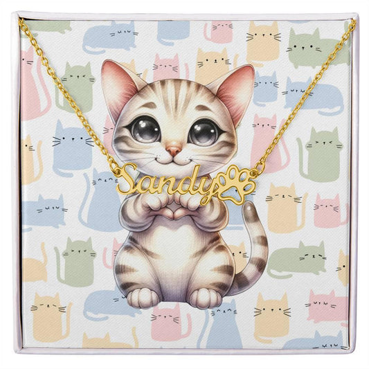 Ocicat Cat Custom Paw Print Name Necklace