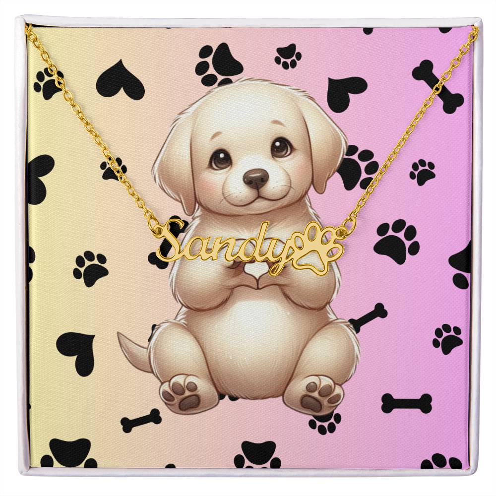 Labrador Retriever dog paw print necklace, personalized pet name jewelry gift for Lab lovers