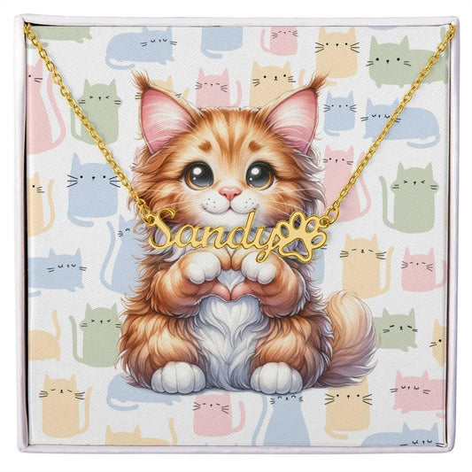 Maine Coon Cat Personalized Name Necklace