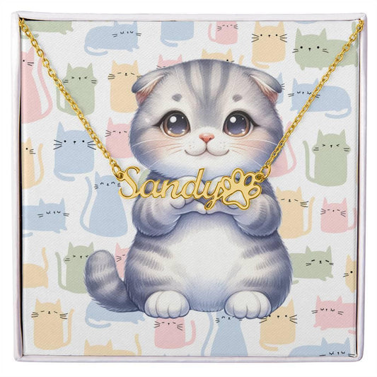 Scottish Fold Cat Personalized Name Necklace