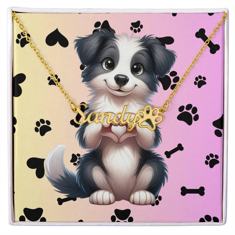 Border Collie Name Necklace, personalized paw print dog jewelry, engraved custom gift for Border Collie lovers, pet owner gift