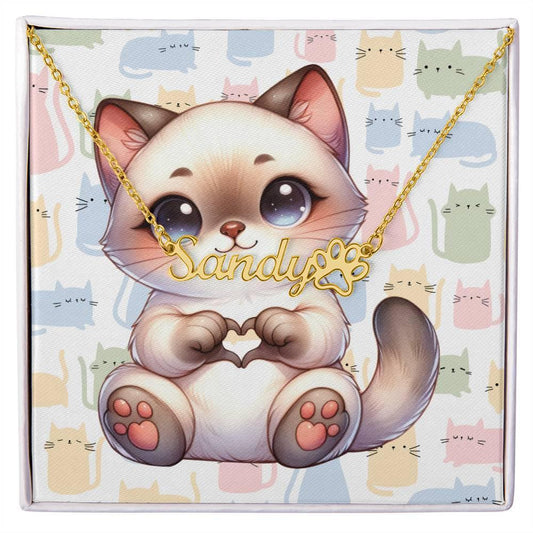 Siamese Cat Personalized Name Necklace