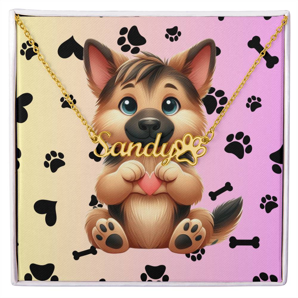 German Shepherd Name Necklace - Personalized paw print dog jewelry, custom gift for shepherd lovers