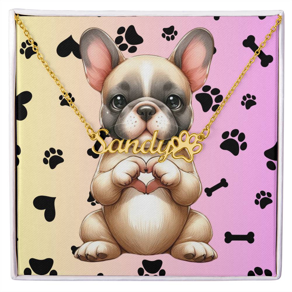 French Bulldog Paw Print Necklace - Personalized dog jewelry, Frenchie mom gift, custom name keepsake