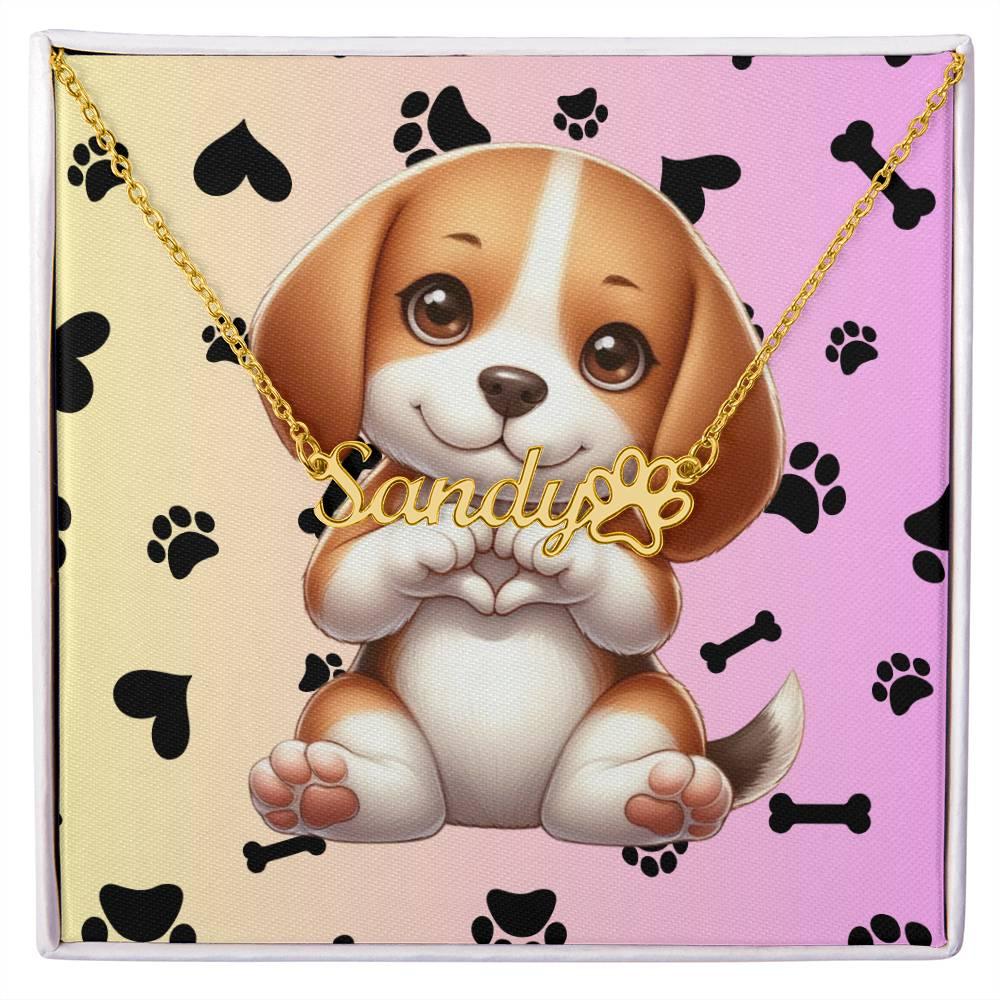 Beagle Paw Print Necklace - engraved name, custom therapy dog jewelry, personalized gift and keepsake for dog lovers