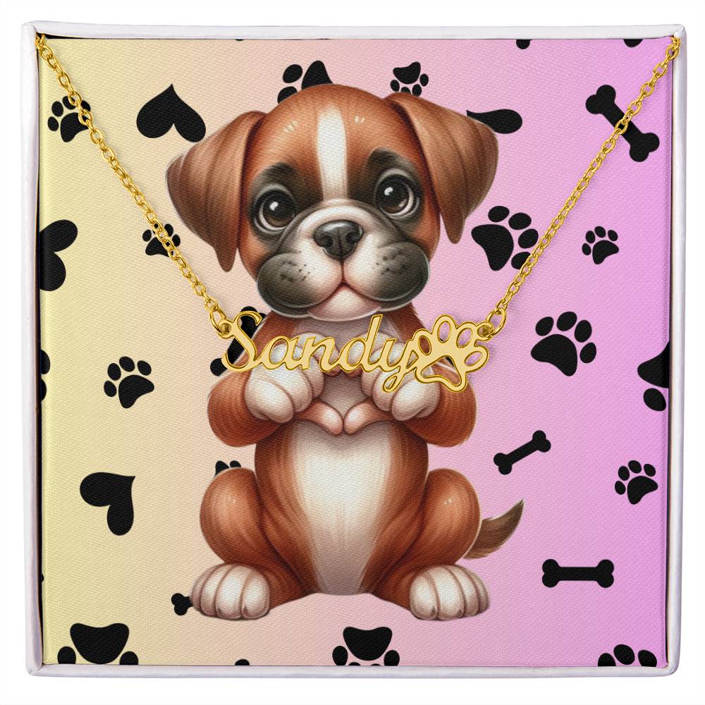 Boxer Personalized Dog Name Necklace - Engraved Paw Print Jewelry, Custom Boxer Lover Gift for Him