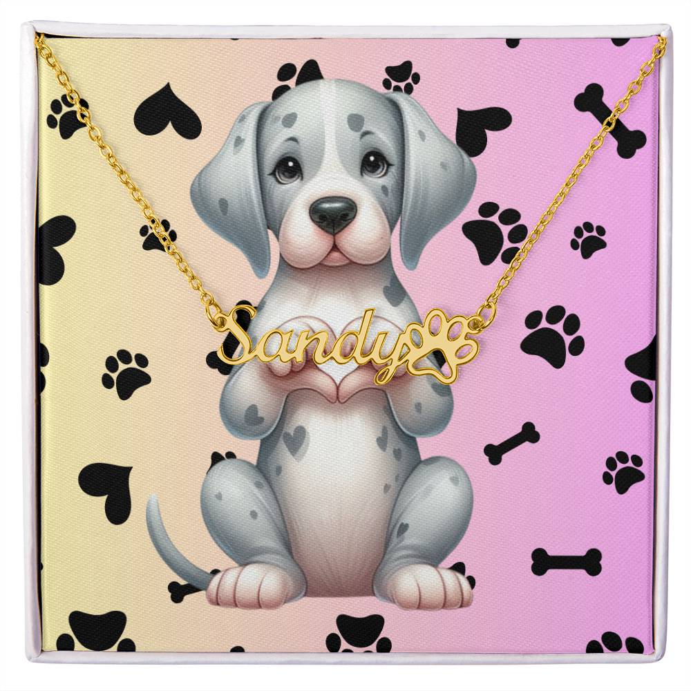 Great Dane Paw Print Necklace - Personalized Dog Name Jewelry, Custom Gift for Dog Lovers