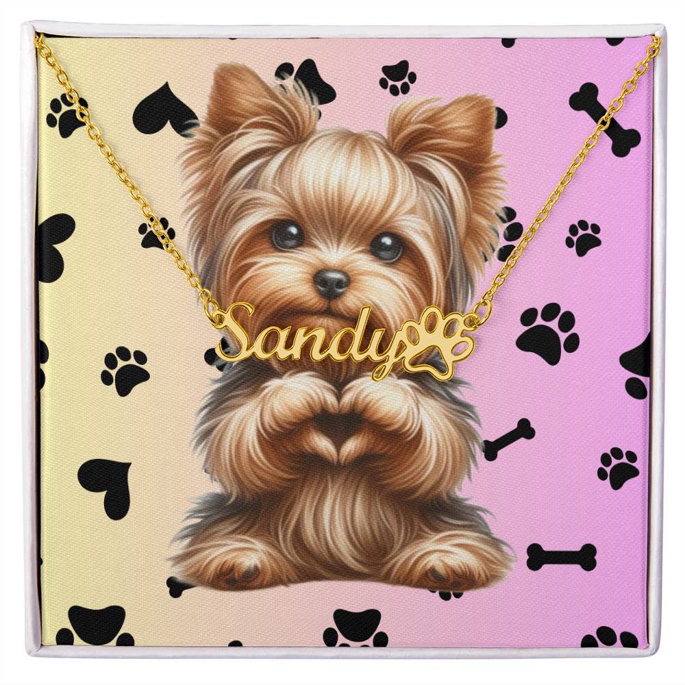 Yorkshire Terrier name necklace personalized paw print jewelry custom Yorkie gift keepsake for dog lovers and owners