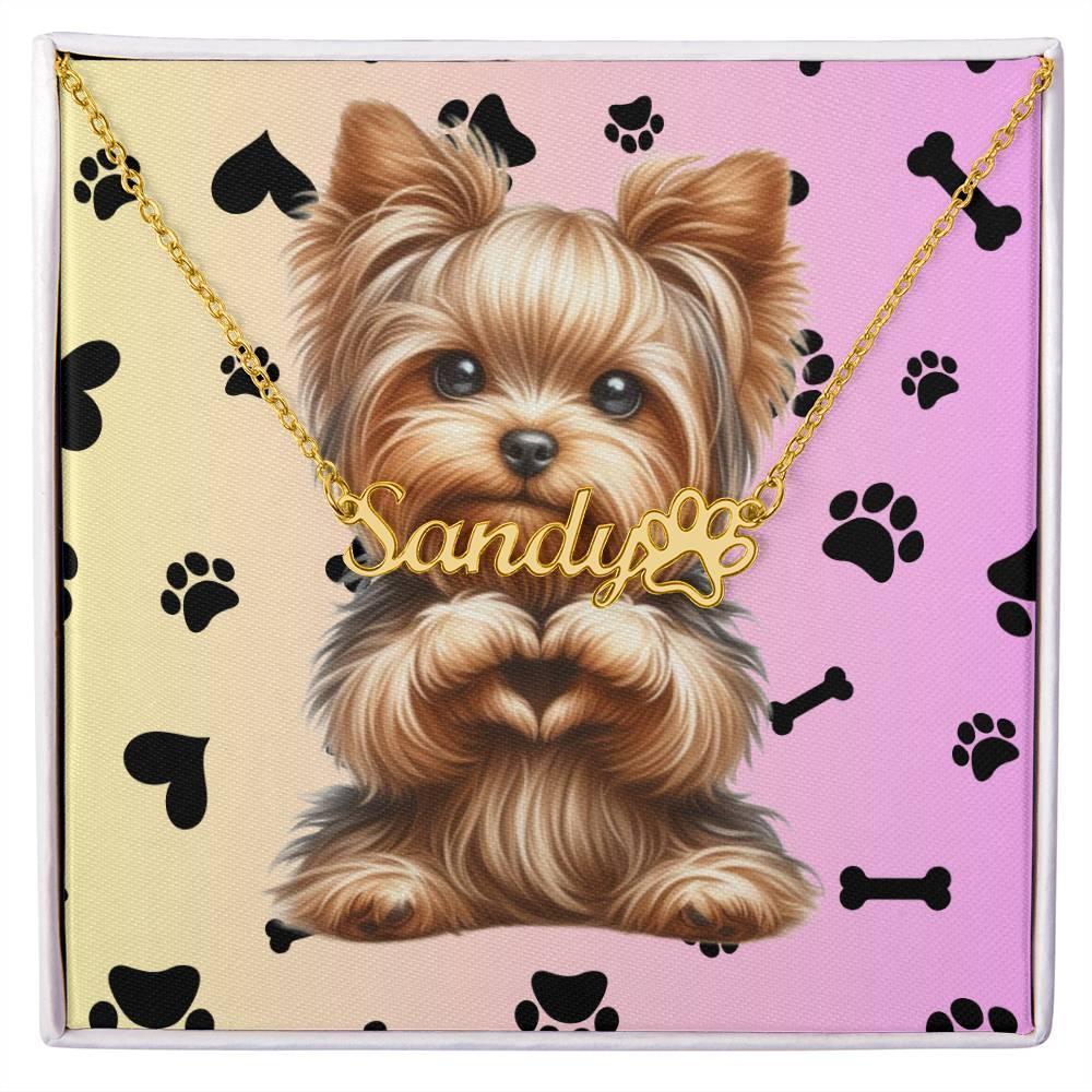 Yorkshire Terrier name necklace personalized paw print jewelry custom Yorkie gift keepsake for dog lovers and owners