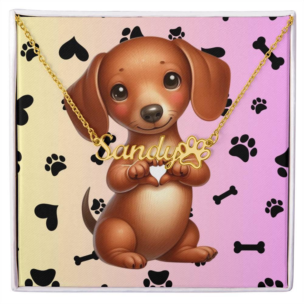 Dachshund name necklace personalized paw print jewelry custom therapy animal dog lover gift keepsake for Doxie fans