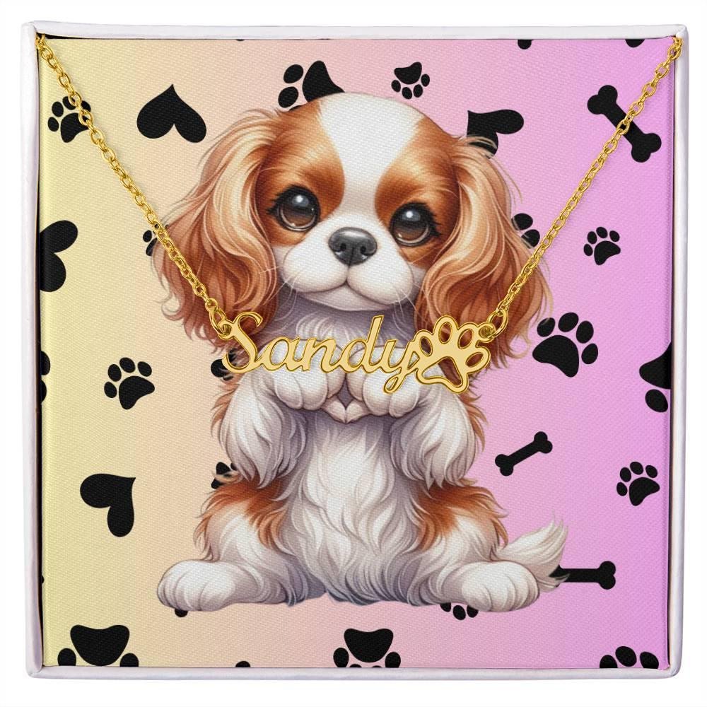 Cavalier King Charles name necklace personalized paw print jewelry custom dog mom gift keepsake for CKCS lovers