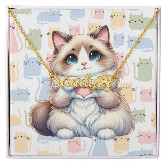 Ragdoll Cat Paw Print Name Necklace