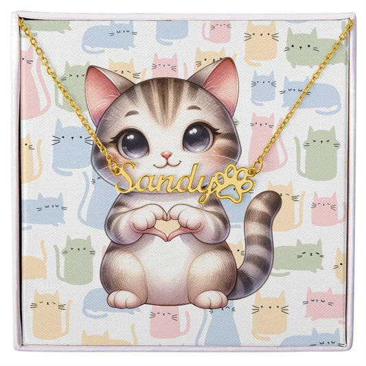 Shorthair Cat Paw Print Name Necklace