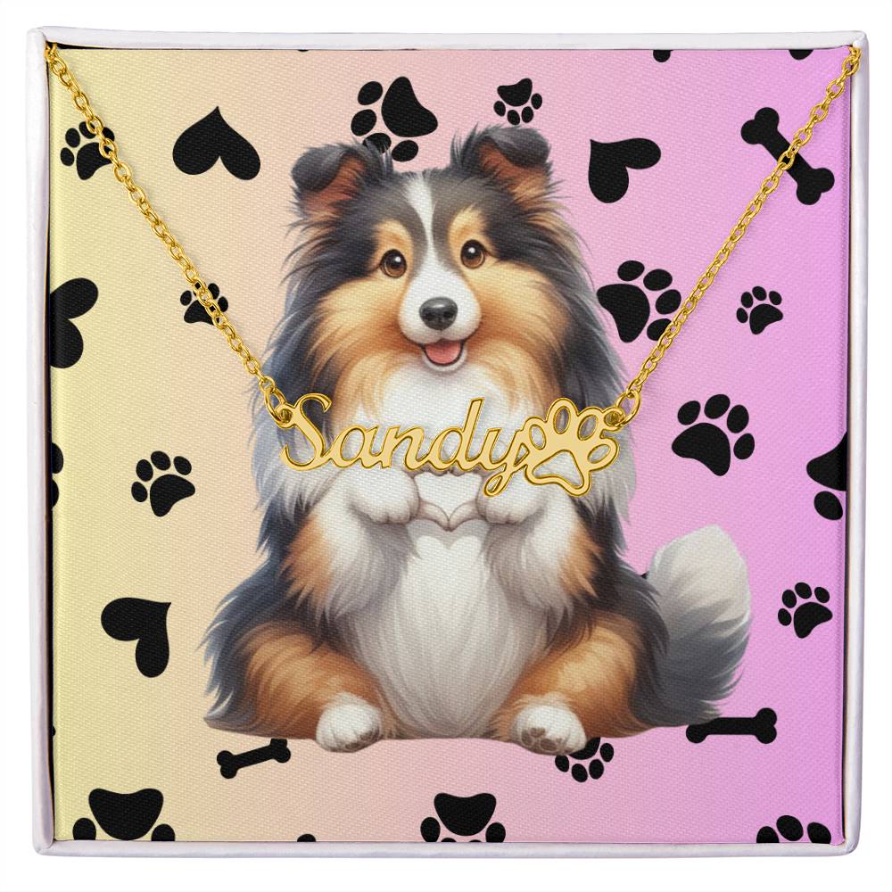 Shetland Sheepdog Dog - Personalized Name Necklace W/Paw Print Symbol - Custom Therapy Animal Jewelry & Keepsake