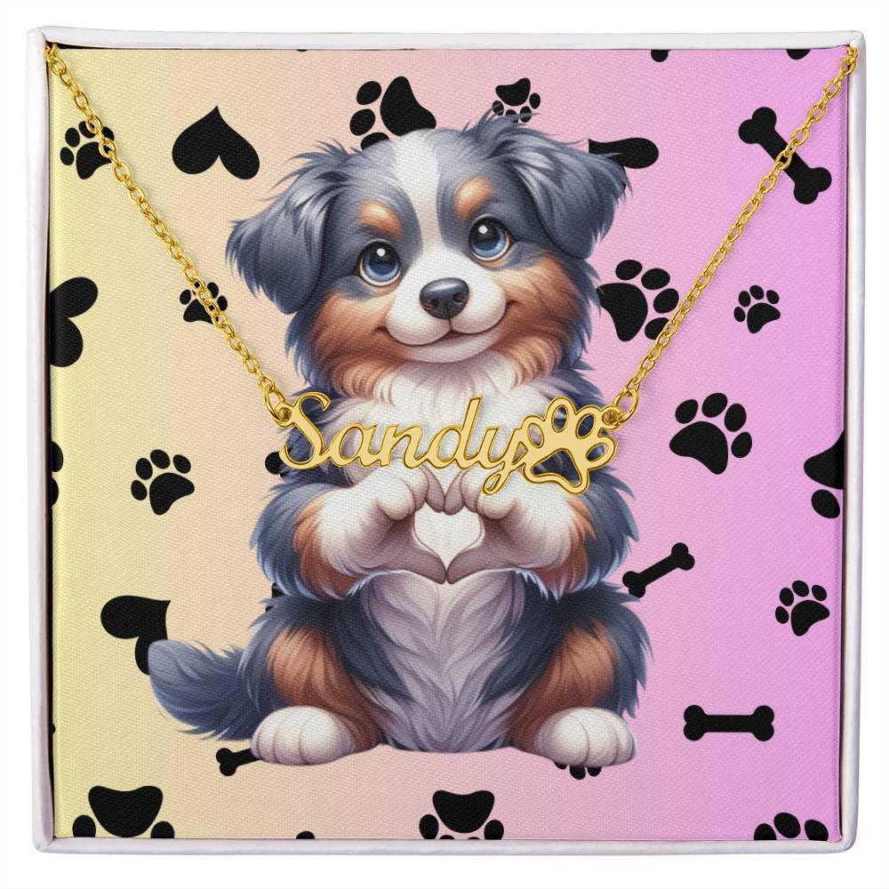 Australian Shepherd name necklace, custom paw print pendant, personalized dog mom gift