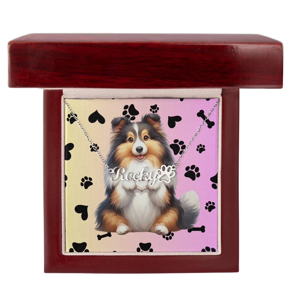 Shetland Sheepdog Dog - Personalized Name Necklace W/Paw Print Symbol - Custom Therapy Animal Jewelry & Keepsake