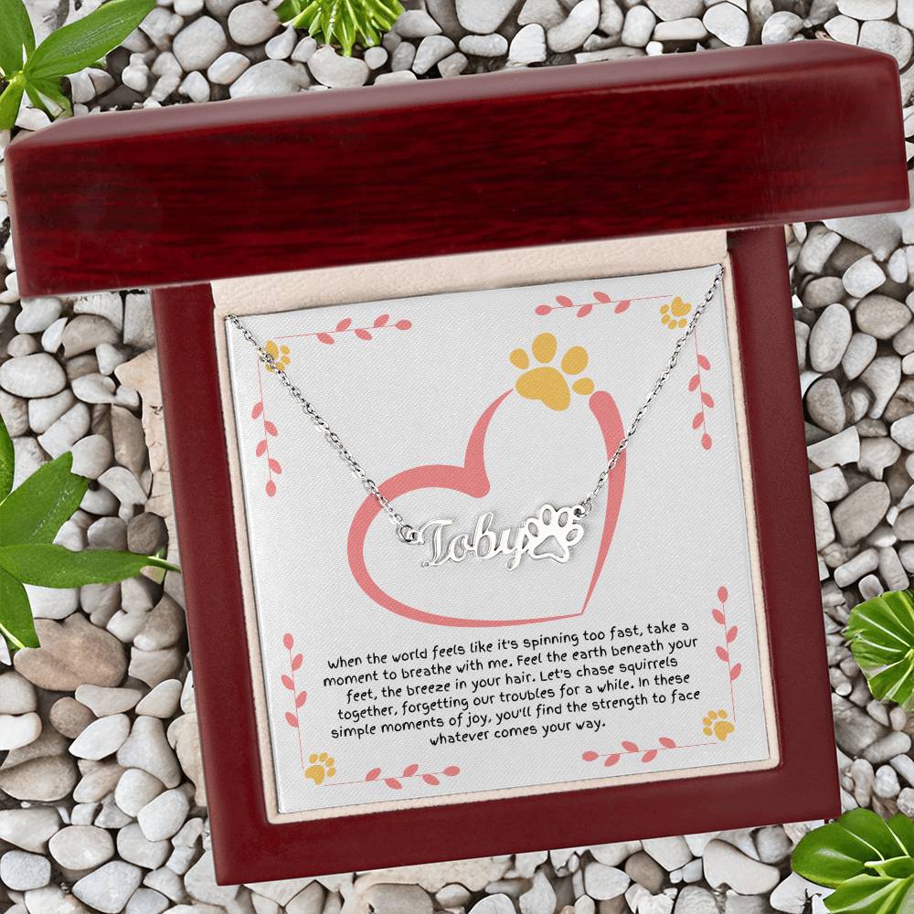 Custom dog necklace with paw print charm, joyful jewelry gift for dog lovers celebrating strength in simple moments