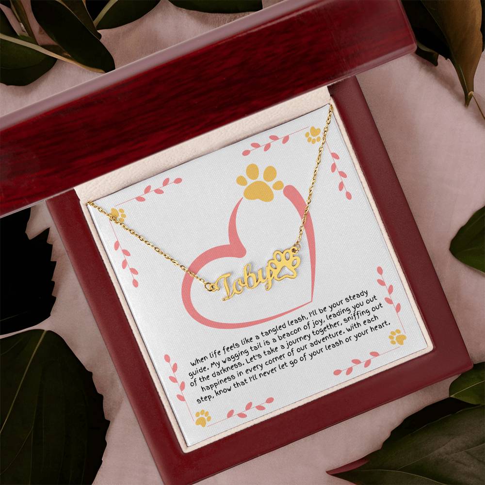 Personalized paw print necklace, dog lover jewelry symbolizing loyalty and strength when life feels tangled