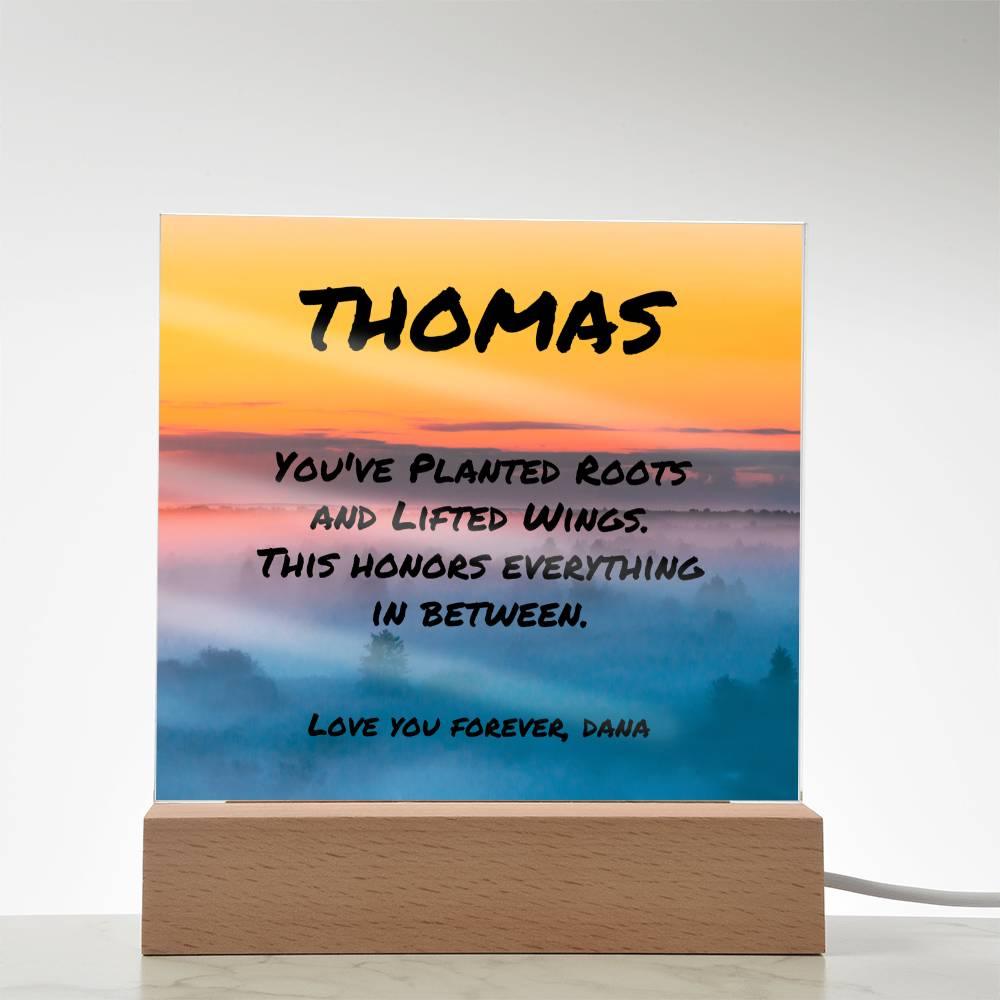 Custom LED acrylic plaque - You've Planted Roots and Lifted Wings, Father's Day gift for dad