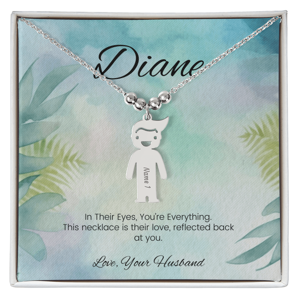 Custom gift for moms – personalized name necklace with message “In Their Eyes, You're Everything”