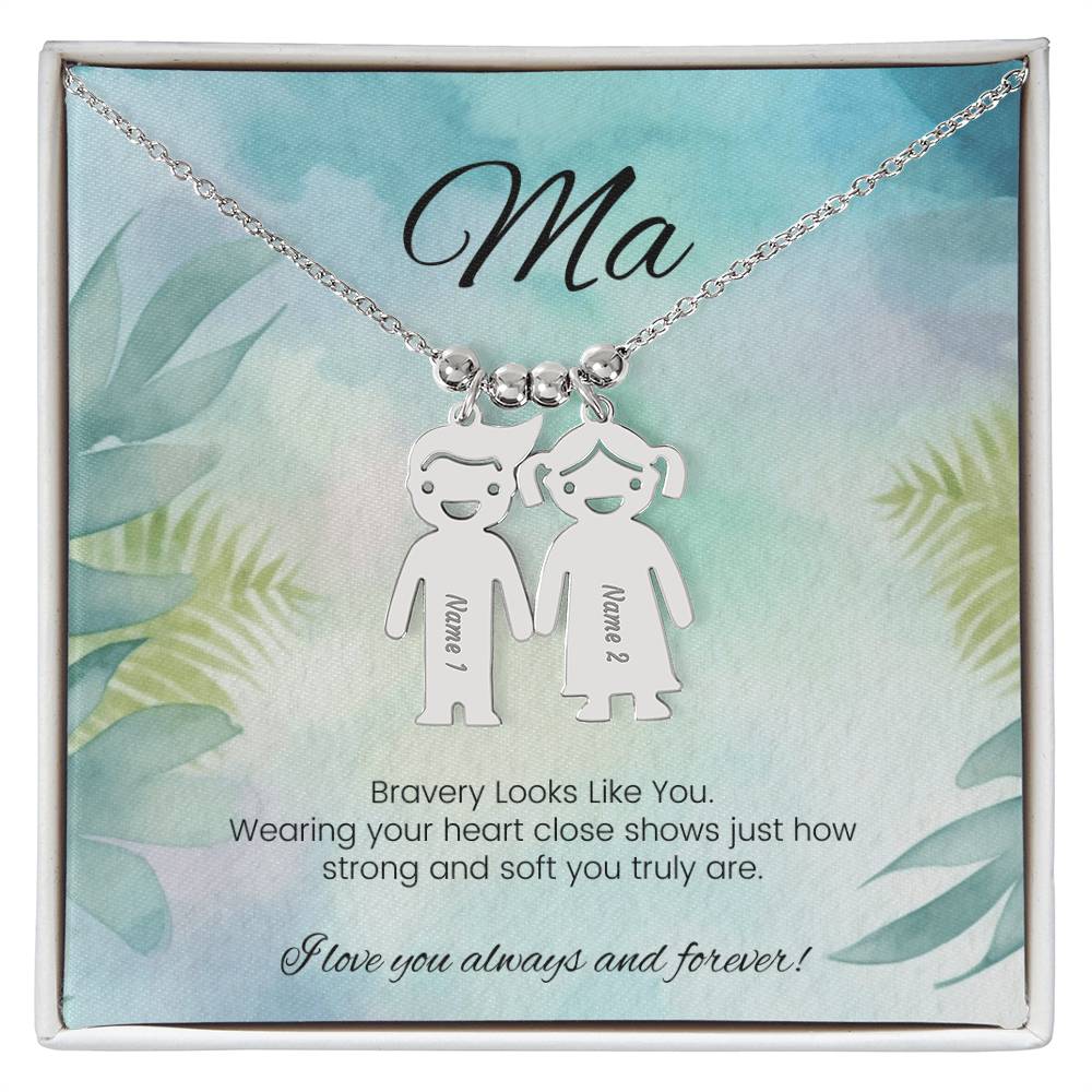 Bravery looks like you strength-inspired engraved kids charm necklace for moms or caregivers - MySisterIsASurvivor