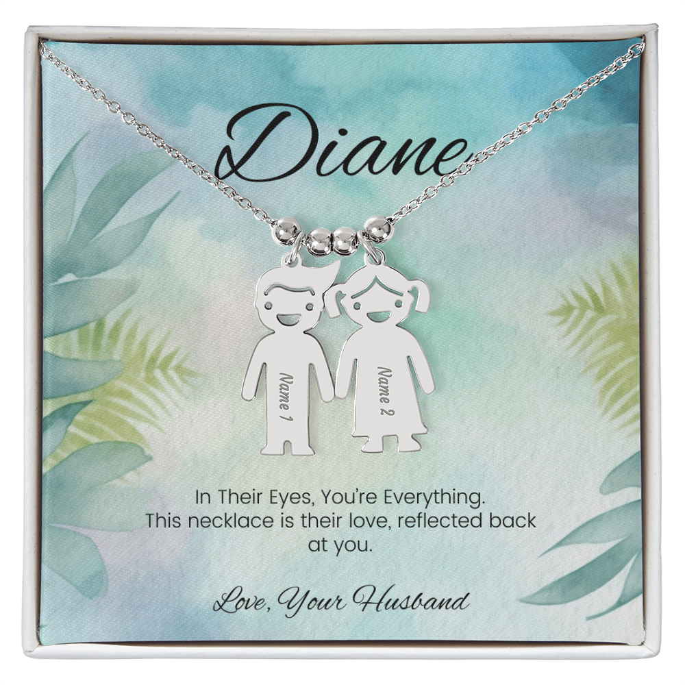 Custom gift for moms – personalized name necklace with message “In Their Eyes, You're Everything”
