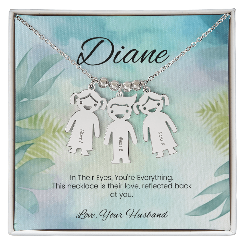Custom gift for moms – personalized name necklace with message “In Their Eyes, You're Everything”
