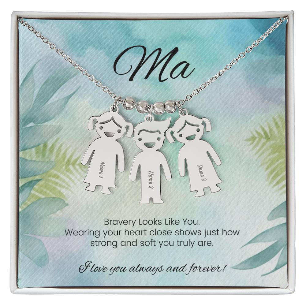 Bravery looks like you strength-inspired engraved kids charm necklace for moms or caregivers - MySisterIsASurvivor
