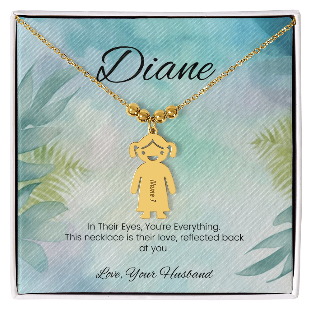 Custom gift for moms – personalized name necklace with message “In Their Eyes, You're Everything”