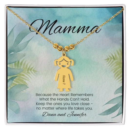 Because The Heart Remembers - Engraved Kids Charm Necklace for Mom or Grandma