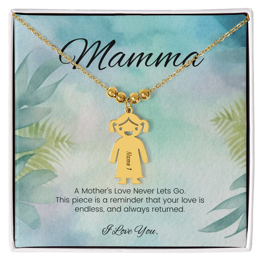 A Mother's Love Never Lets Go - Engraved Kids Charm Necklace for Grandma or Caregiver