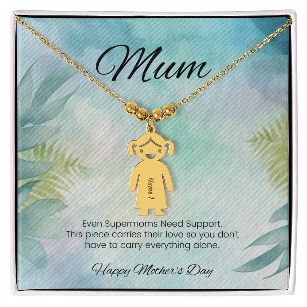 Even supermoms need support engraved kids charm necklace custom encouragement gift for mom - MySisterIsASurvivor