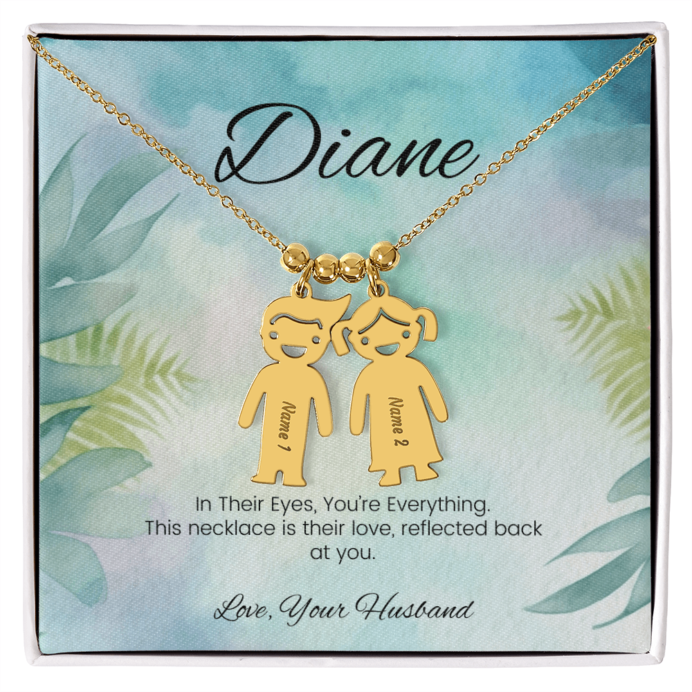 Custom gift for moms – personalized name necklace with message “In Their Eyes, You're Everything”