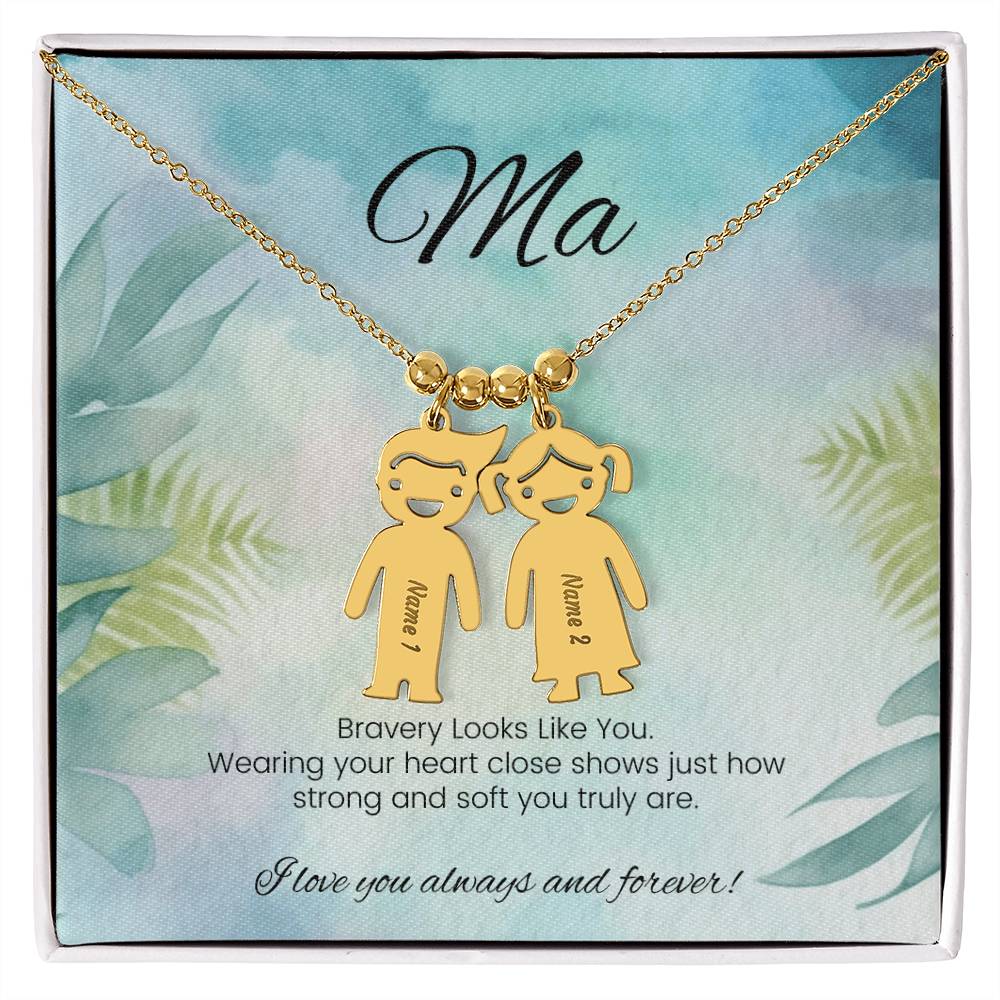 Bravery looks like you strength-inspired engraved kids charm necklace for moms or caregivers - MySisterIsASurvivor