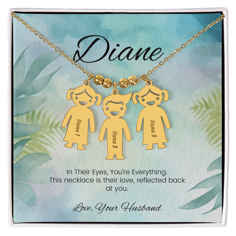 Custom gift for moms – personalized name necklace with message “In Their Eyes, You're Everything”